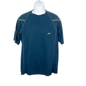 Speedo Shirt Men Large Blue Dry Fit Solid Short Sleeve Activewear UV Blockburn